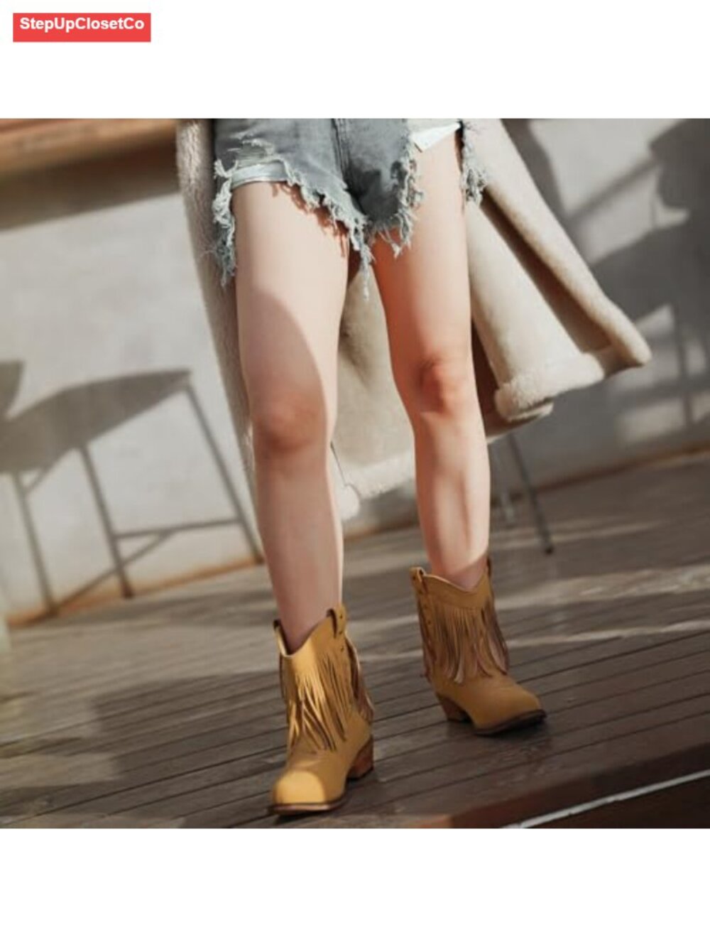 Women's Suede Fringe Western Mid Calf Cowgirl Boots Chunky Block Heel Pull-On - Picture 3 of 6